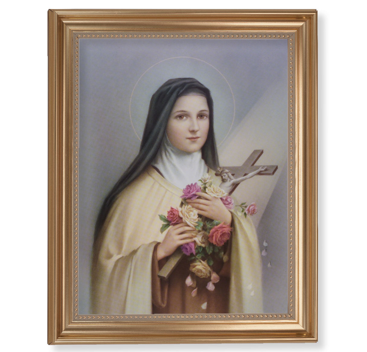 St. Therese Picture Framed Wall Art Decor Extra Large, Classic Gold-Leaf Fluted Frame with Beaded Lip