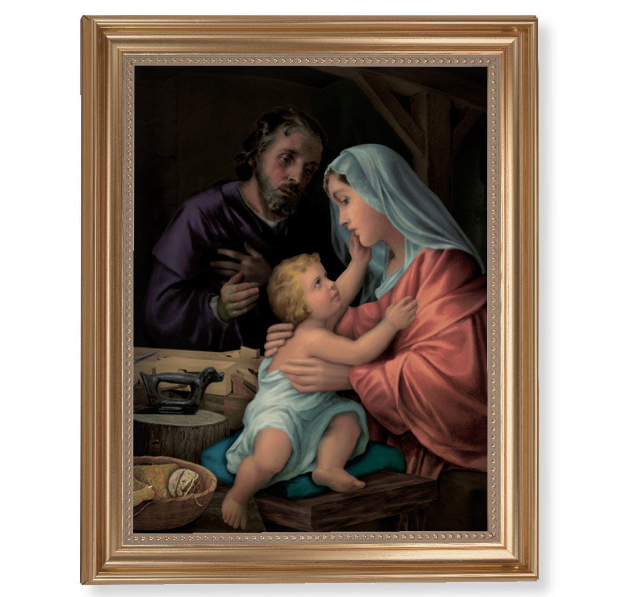 Holy Family Picture Framed Wall Art Decor, Extra Large, Classic Gold-Leaf Fluted Frame with Beaded Lip