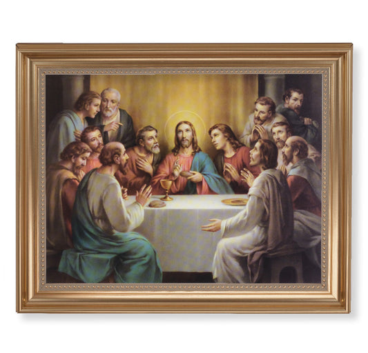 Last Supper Picture Framed Wall Art Decor, Extra Large, Classic Gold-Leaf Fluted Frame with Beaded Lip