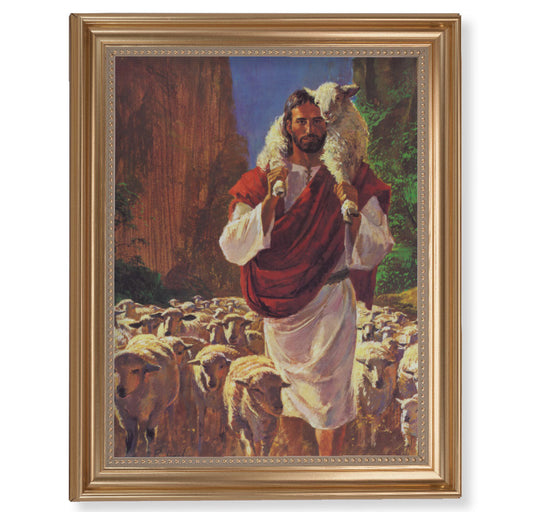 The Good Shepherd Picture Framed Wall Art Decor Extra Large, Classic Gold-Leaf Fluted Frame with Beaded Lip