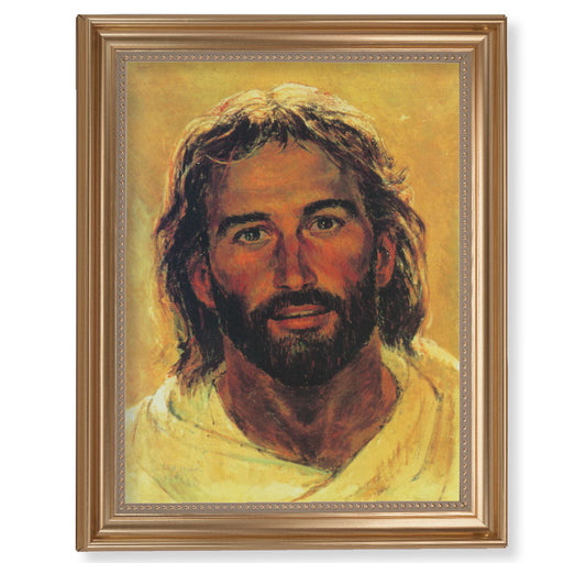 Head of Christ Picture Framed Wall Art Decor, Extra Large, Classic Gold-Leaf Fluted Frame with Beaded Lip