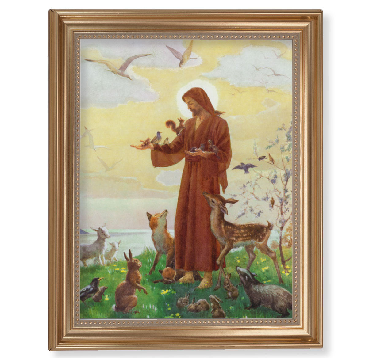 St. Francis Picture Framed Wall Art Decor Extra Large, Classic Gold-Leaf Fluted Frame with Beaded Lip