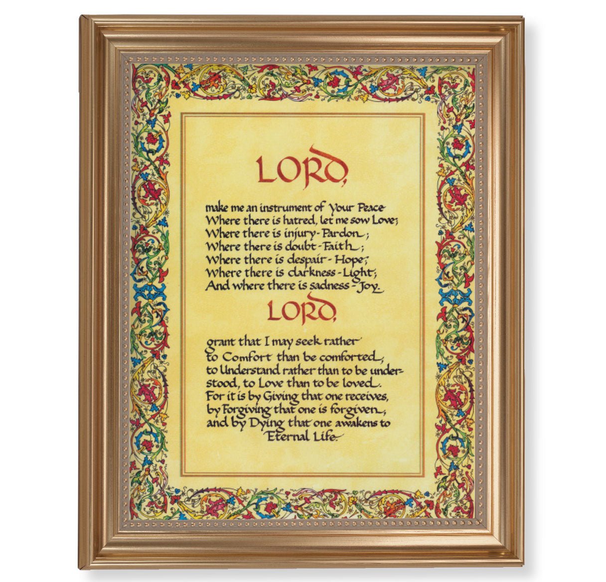 St. Francis Peace Prayer Picture Framed Wall Art Decor Extra Large, Classic Gold-Leaf Fluted Frame with Beaded Lip