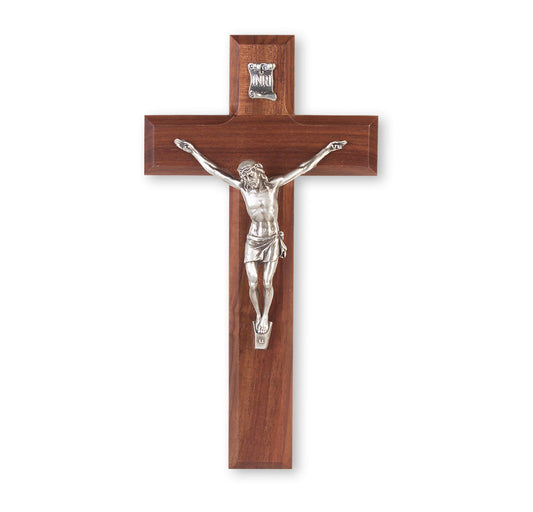 Large Catholic Genuine Walnut Wood Wall Crucifix, 12", for Home, Office, Over Door