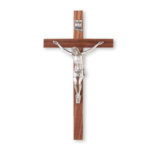 Large Catholic Genuine Walnut Wood Wall Crucifix, 12", for Home, Office, Over Door