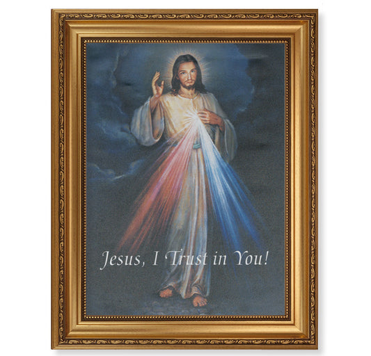 Divine Mercy Gold Wood Picture Framed Canvas Wall Art Extra Large