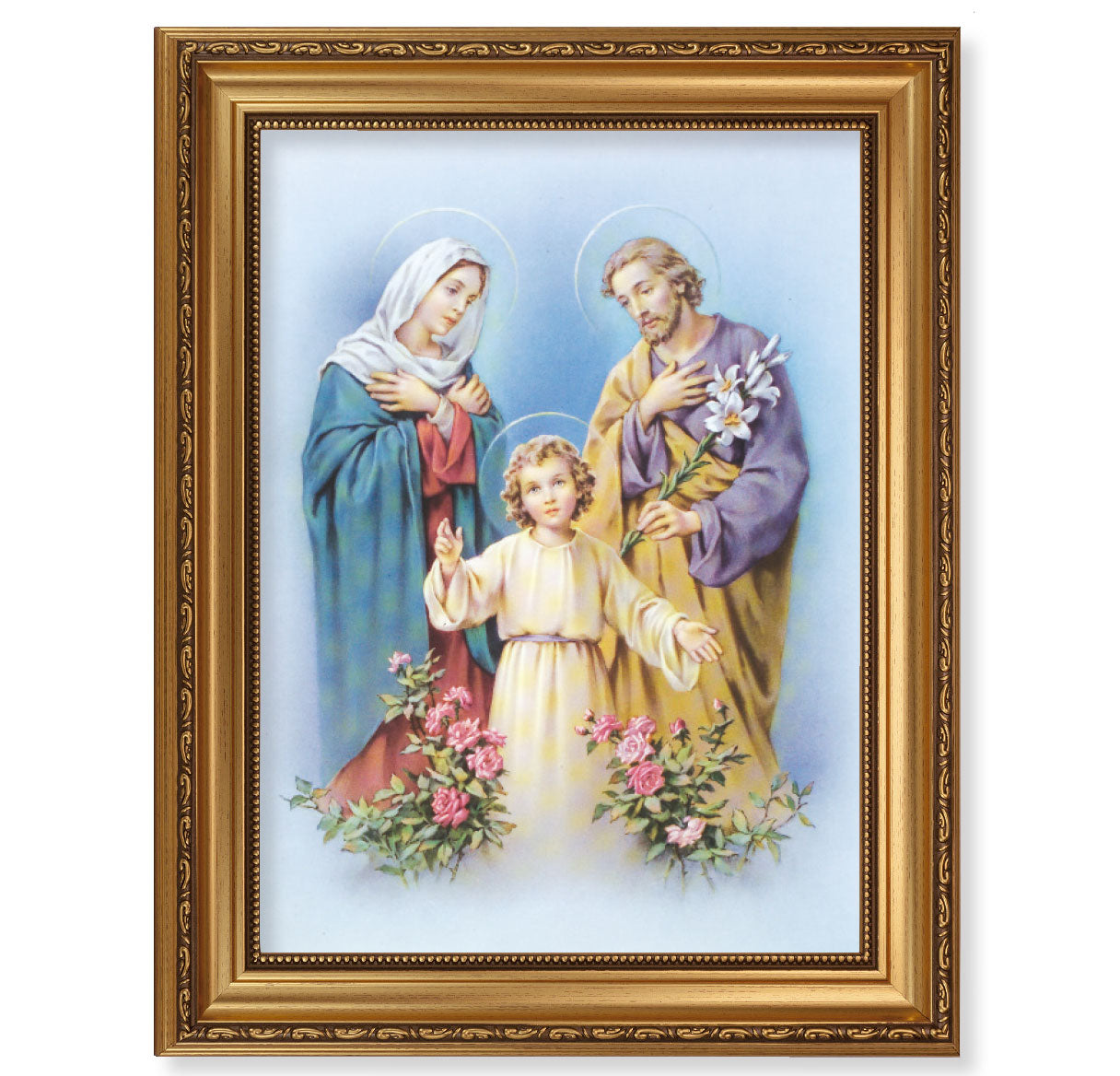 The Holy Family Antique Picture Framed Wall Art Decor Extra Large, Antique Gold-Leaf Frame with Acanthus-Leaf Trim and Beaded Lip
