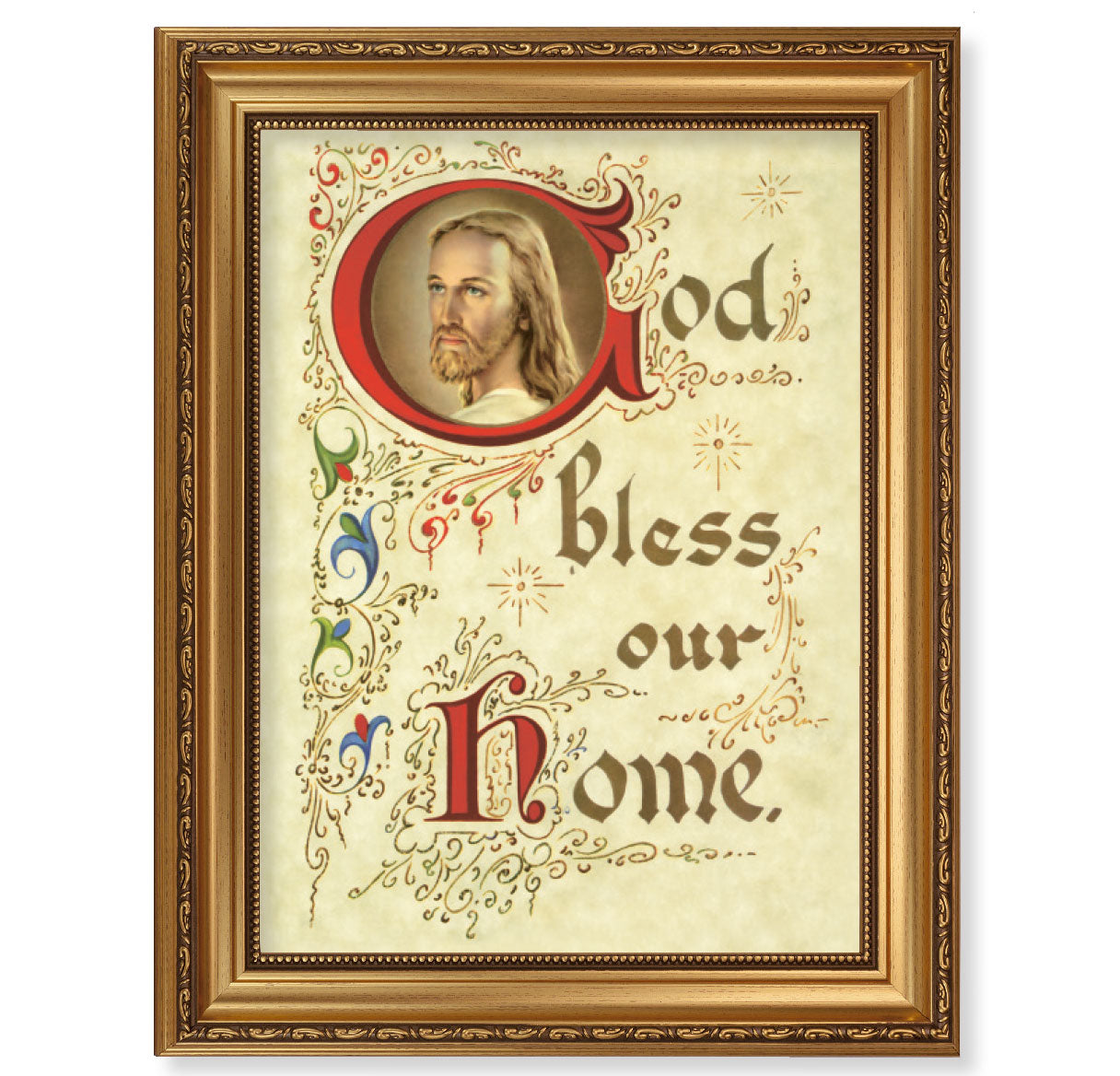 House Blessing Antique Picture Framed Wall Art Decor Extra Large, Antique Gold-Leaf Frame with Acanthus-Leaf Trim and Beaded Lip