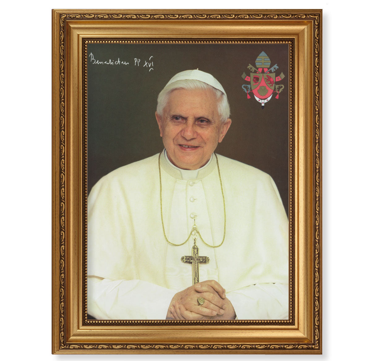 Pope Benedict XVI Antique Picture Framed Wall Art Decor Extra Large, Antique Gold-Leaf Frame with Acanthus-Leaf Trim and Beaded Lip