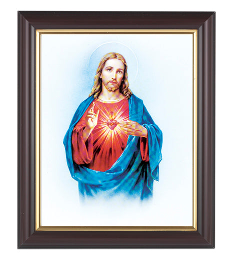 Sacred Heart of Jesus Picture Framed Wall Art Decor, Medium, Classic Fluted Dark Walnut Finished Frame with Gold-Leaf Lip