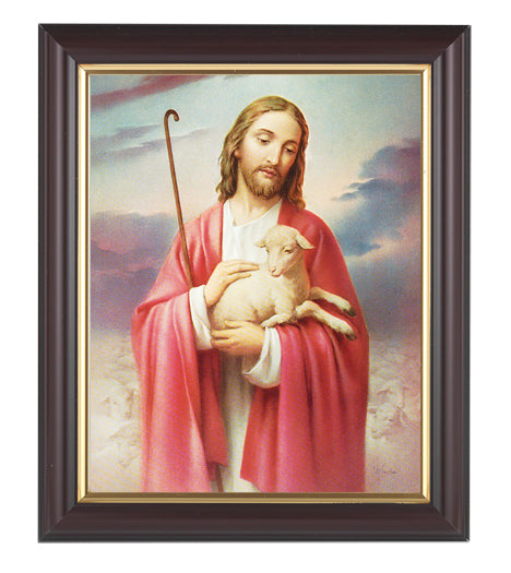 Good Shepherd Picture Framed Wall Art Decor Medium, Classic Fluted Dark Walnut Finished Frame with Gold-Leaf Lip
