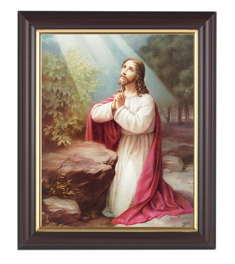 Christ on the Mount of Olives Picture Framed Wall Art Decor Medium, Classic Fluted Dark Walnut Finished Frame with Gold-Leaf Lip