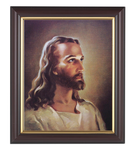 Head of Christ Picture Framed Wall Art Decor, Medium, Classic Fluted Dark Walnut Finished Frame with Gold-Leaf Lip