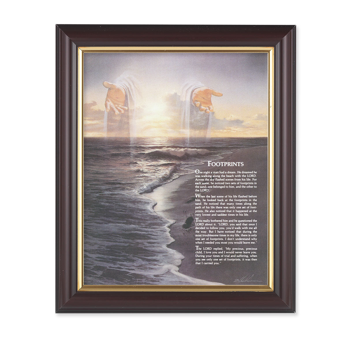 Footprints Picture Framed Wall Art Decor, Medium, Classic Fluted Dark Walnut Finished Frame with Gold-Leaf Lip