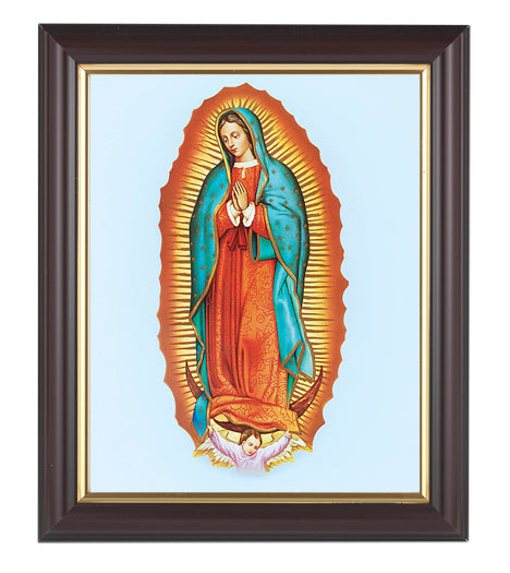 Our Lady of Guadalupe Picture Framed Wall Art Decor, Medium, Classic Fluted Dark Walnut Finished Frame with Gold-Leaf Lip