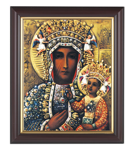 Our Lady of Czestochowa Picture Framed Wall Art Decor Medium, Classic Fluted Dark Walnut Finished Frame with Gold-Leaf Lip