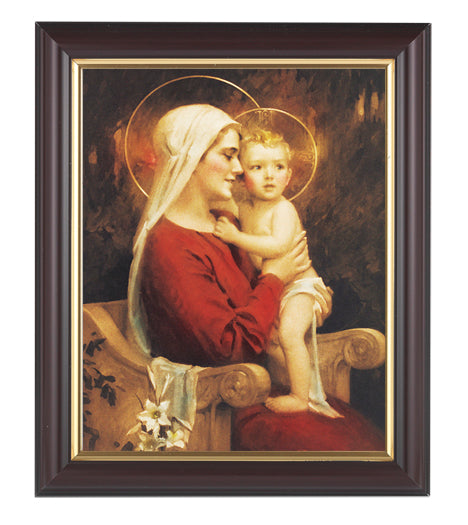 Madonna and Child Picture Framed Wall Art Decor, Medium, Classic Fluted Dark Walnut Finished Frame with Gold-Leaf Lip