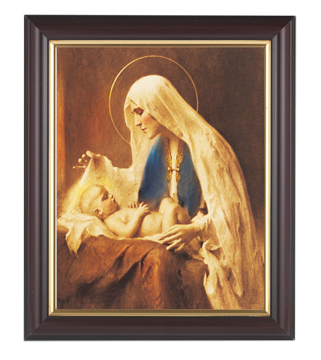 Madonna and Child Picture Framed Wall Art Decor, Medium, Classic Fluted Dark Walnut Finished Frame with Gold-Leaf Lip