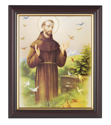 St. Francis Picture Framed Wall Art Decor, Medium, Classic Fluted Dark Walnut Finished Frame with Gold-Leaf Lip