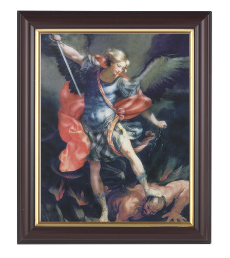 St. Michael Picture Framed Wall Art Decor, Medium, Classic Fluted Dark Walnut Finished Frame with Gold-Leaf Lip