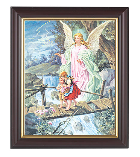 Guardian Angel Picture Framed Wall Art Decor, Medium, Classic Fluted Dark Walnut Finished Frame with Gold-Leaf Lip