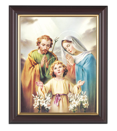 Holy Family Picture Framed Wall Art Decor, Medium, Classic Fluted Dark Walnut Finished Frame with Gold-Leaf Lip