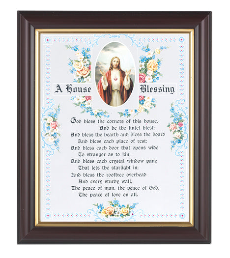House Blessing Picture Framed Wall Art Decor, Medium, Classic Fluted Dark Walnut Finished Frame with Gold-Leaf Lip