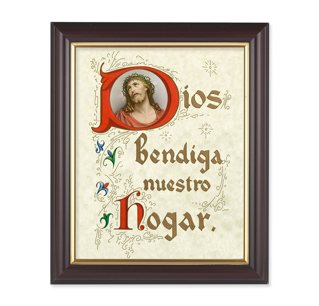 House Blessing (Spanish) Picture Framed Wall Art Decor Medium, Classic Fluted Dark Walnut Finished Frame with Gold-Leaf Lip
