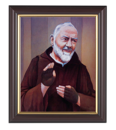 St. Pio Picture Framed Wall Art Decor Medium, Classic Fluted Dark Walnut Finished Frame with Gold-Leaf Lip