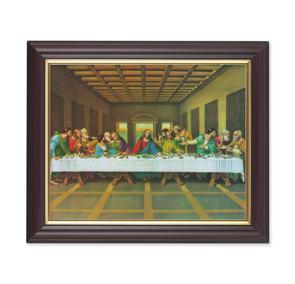 The Last Supper Picture Framed Wall Art Decor Medium, Classic Fluted Dark Walnut Finished Frame with Gold-Leaf Lip