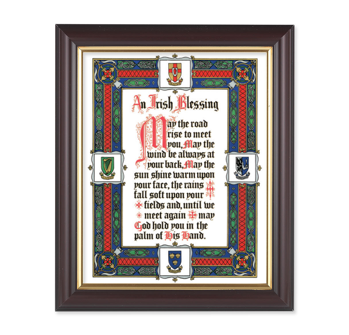 Irish Blessing Picture Framed Wall Art Decor Medium, Classic Fluted Dark Walnut Finished Frame with Gold-Leaf Lip