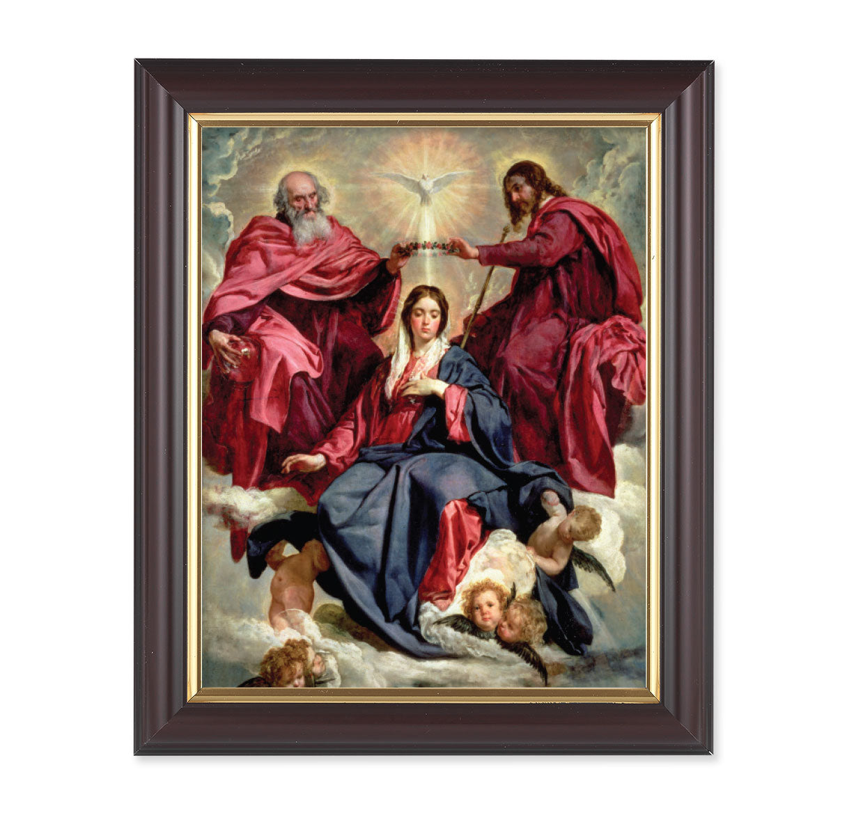 Crowning of Mary Picture Framed Wall Art Decor Medium, Classic Fluted Dark Walnut Finished Frame with Gold-Leaf Lip