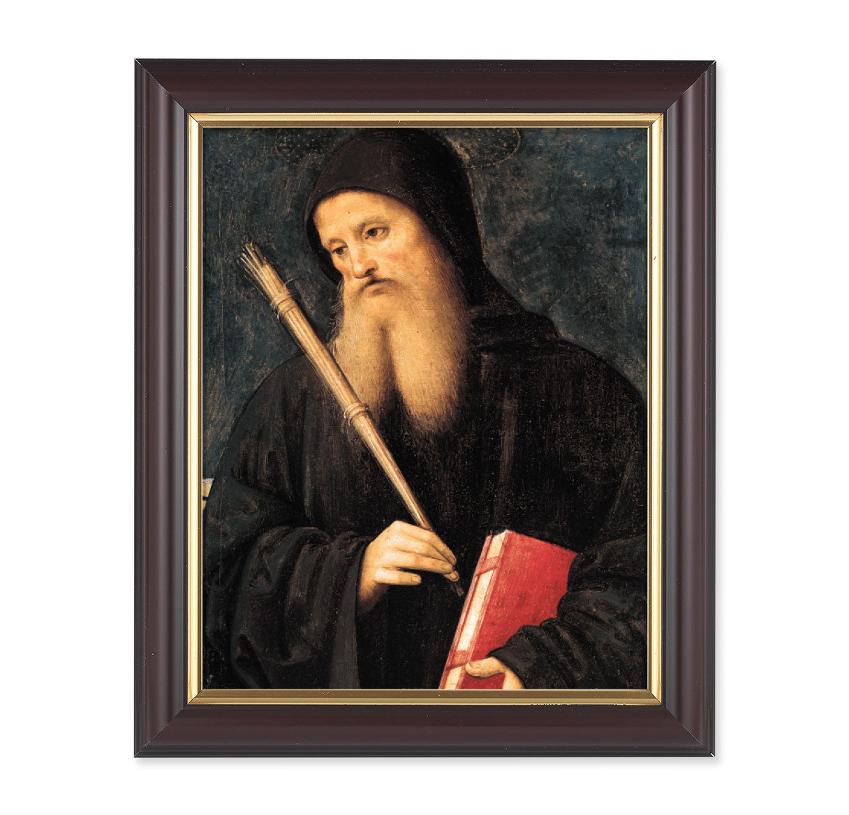 St. Benedict Picture Framed Wall Art Decor Medium, Classic Fluted Dark Walnut Finished Frame with Gold-Leaf Lip