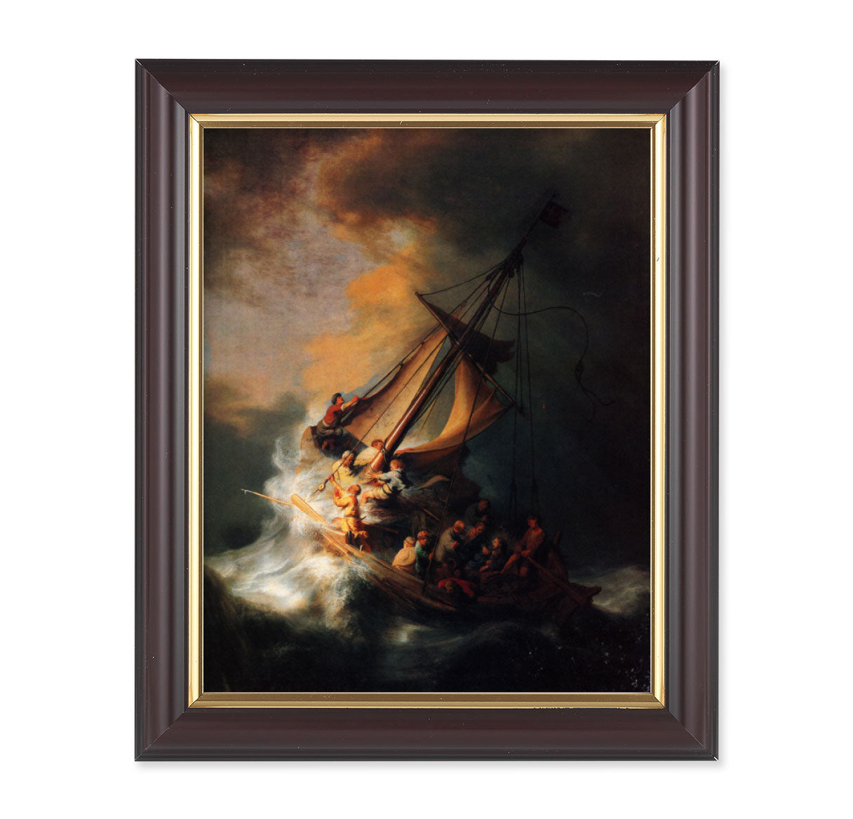 The Storm on the Sea of Galilee Picture Framed Wall Art Decor Medium, Classic Fluted Dark Walnut Finished Frame with Gold-Leaf Lip