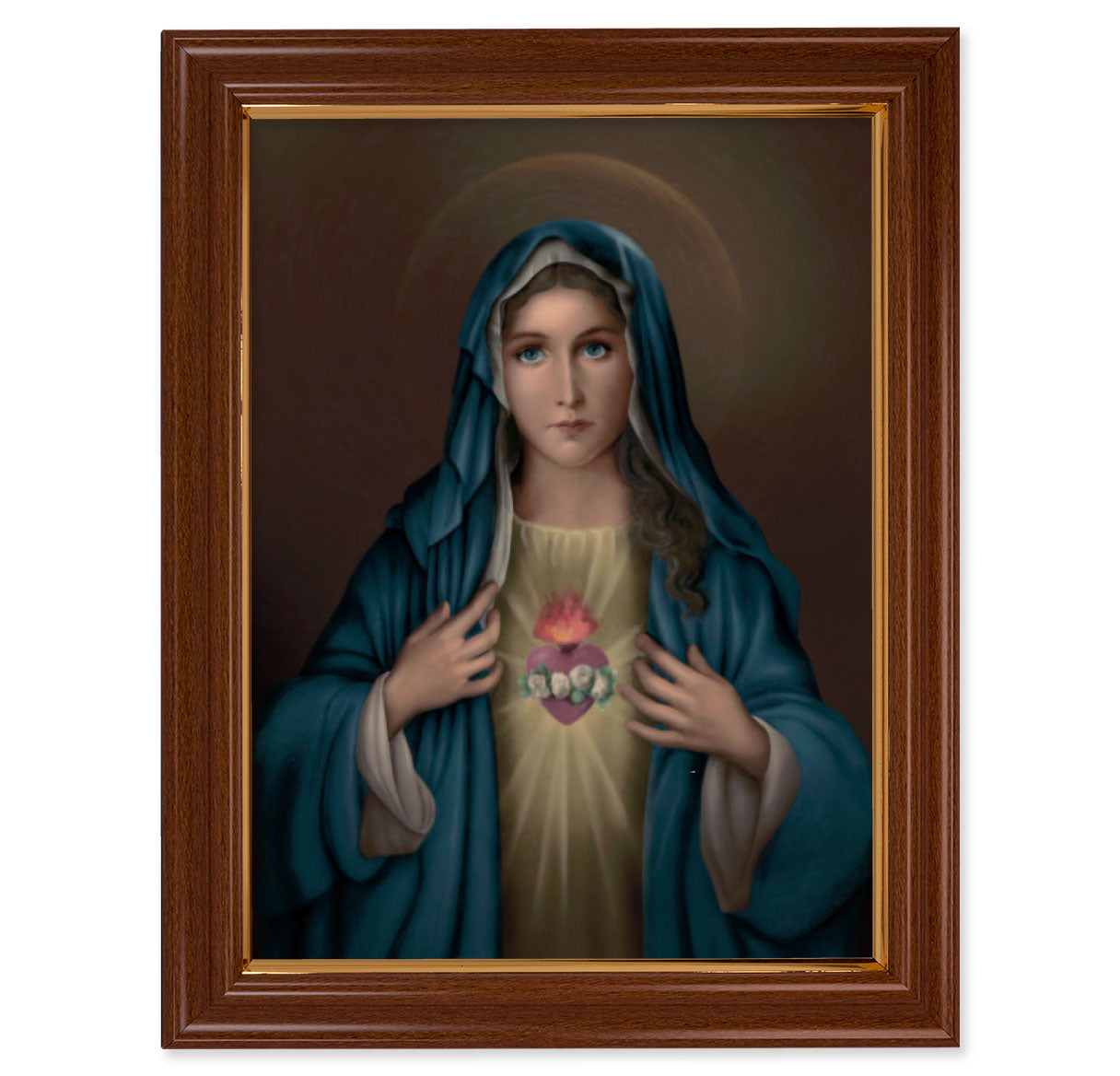 Immaculate Heart of Mary Picture Framed Wall Art Decor Extra Large Dark Walnut Frame with Gold Lip