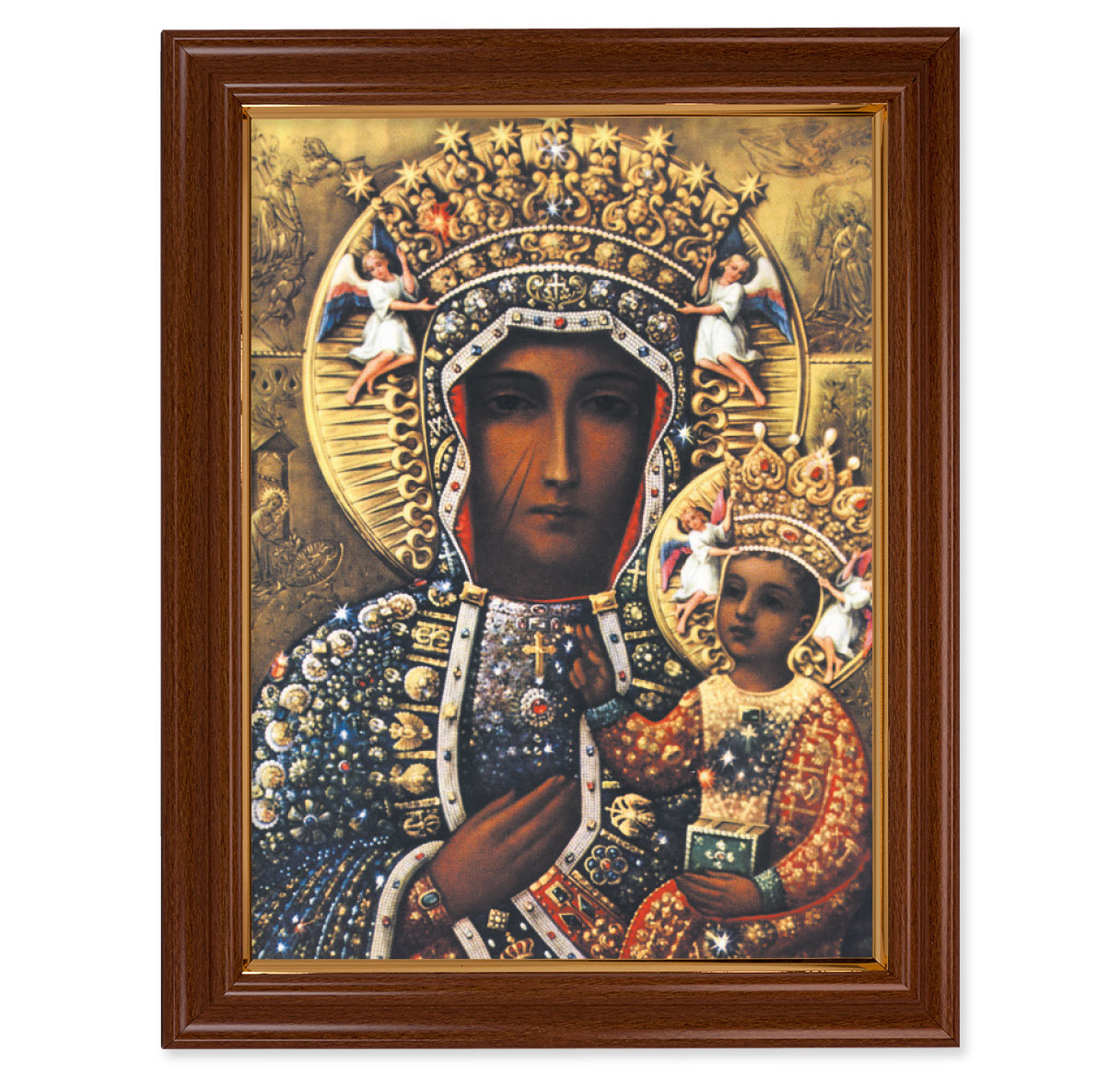 Our Lady of Czestochowa Picture Framed Wall Art Decor, Extra Large, Traditional Dark Walnut Finished Frame with Thin Gold Lip