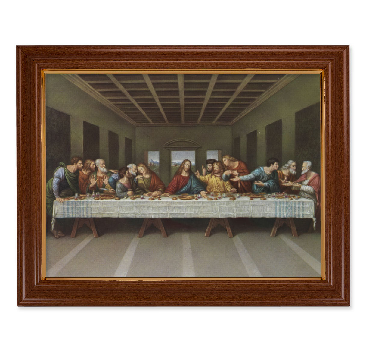 Last Supper Picture Framed Wall Art Decor, Extra Large, Traditional Dark Walnut Finished Frame with Thin Gold Lip