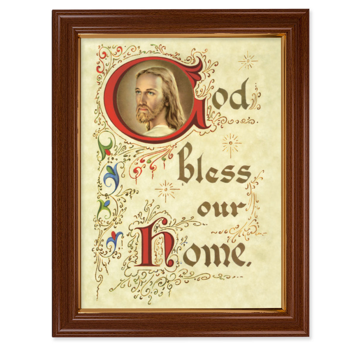 House Blessing Picture Framed Wall Art Decor Extra Large, Traditional Dark Walnut Finished Frame with Thin Gold Lip