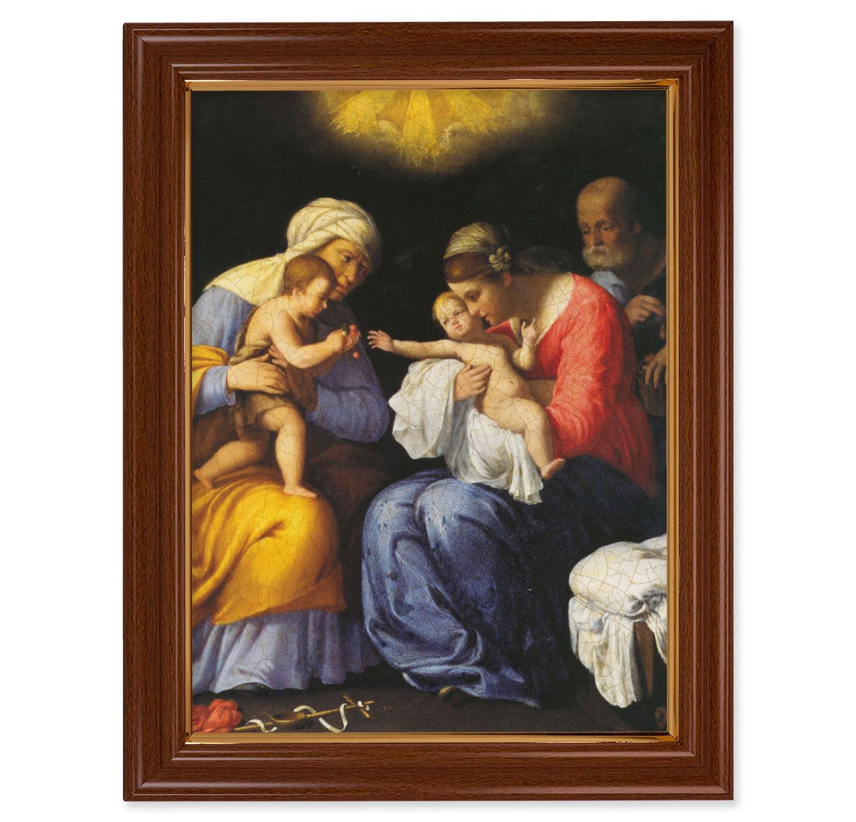St. Anne, John the Baptist and the Holy Family Picture Framed Wall Art Decor Extra Large, Traditional Dark Walnut Finished Frame with Thin Gold Lip