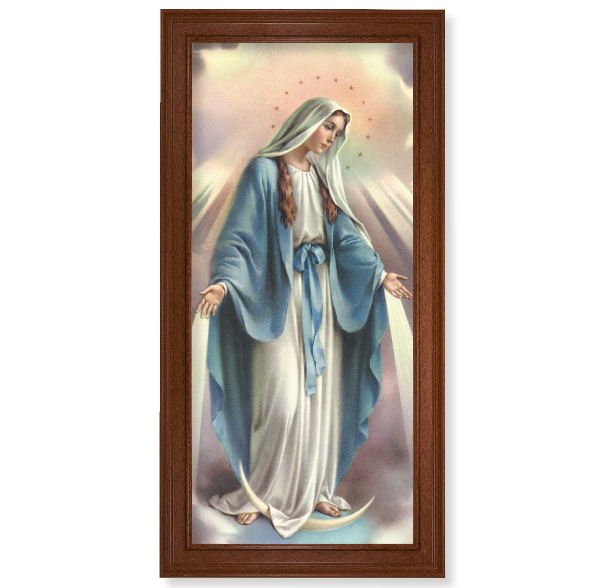 Our Lady of Grace Picture Framed Wall Art Decor Extra Large, Traditional Natural Walnut Finish Fluted Frame