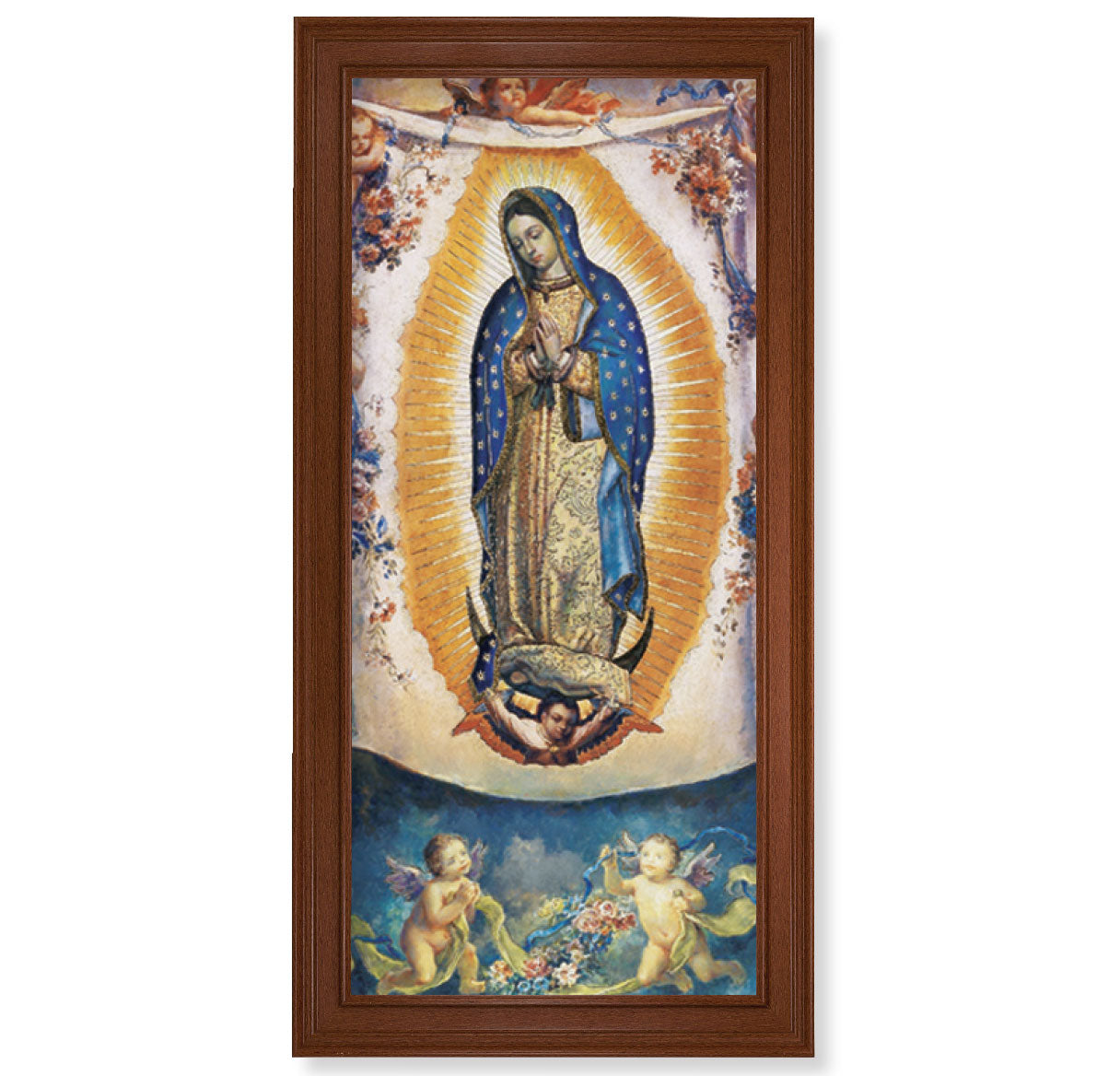 Our Lady of Guadalupe Picture Framed Wall Art Decor, Extra Large, Traditional Natural Walnut Finish Fluted Frame