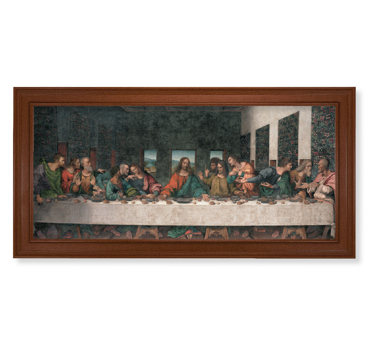 Last Supper Picture Framed Wall Art Decor, Extra Large, Traditional Natural Walnut Finish Fluted Frame