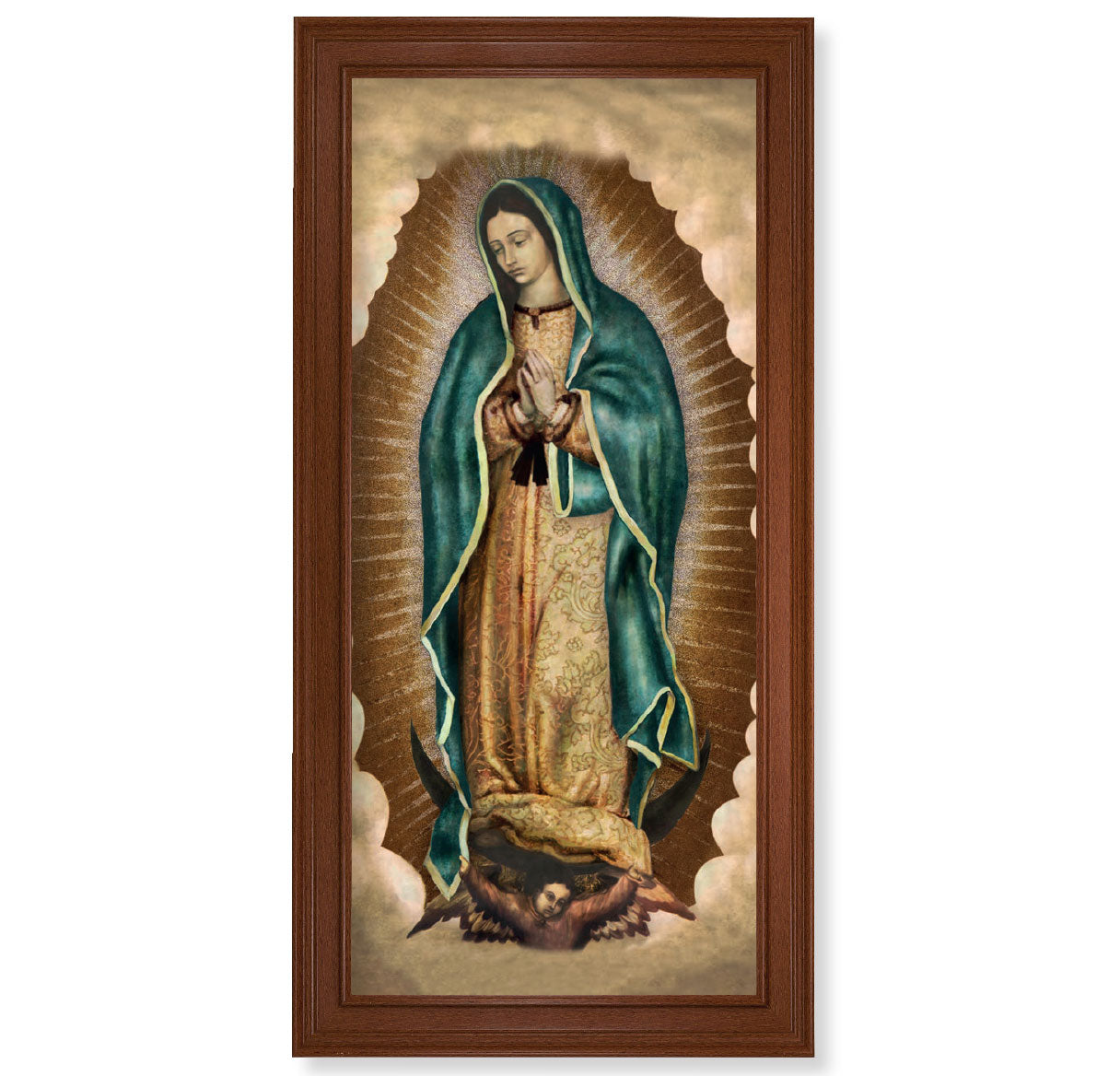 Our Lady of Guadalupe Picture Framed Wall Art Decor, Extra Large, Traditional Natural Walnut Finish Fluted Frame