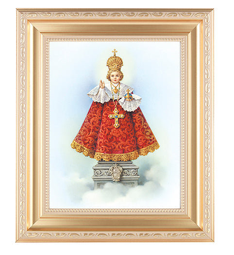 Infant of Prague Picture Framed Wall Art Decor Large Satin Gold Fluted Frame