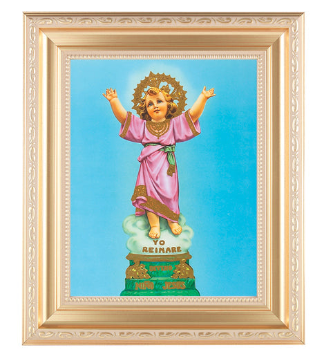 Divino Nino Satin Picture Framed Wall Art Decor Large, Satin Gold Fluted Frame with Distressed Finish and Fine Detailed Scrollwork