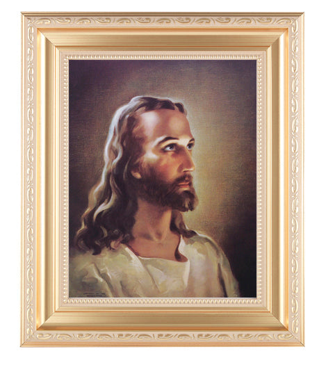 Head of Christ Picture Framed Wall Art Decor Large Satin Gold Fluted Frame