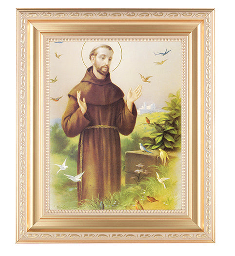 St. Francis Picture Framed Wall Art Decor Large Satin Gold Fluted Frame