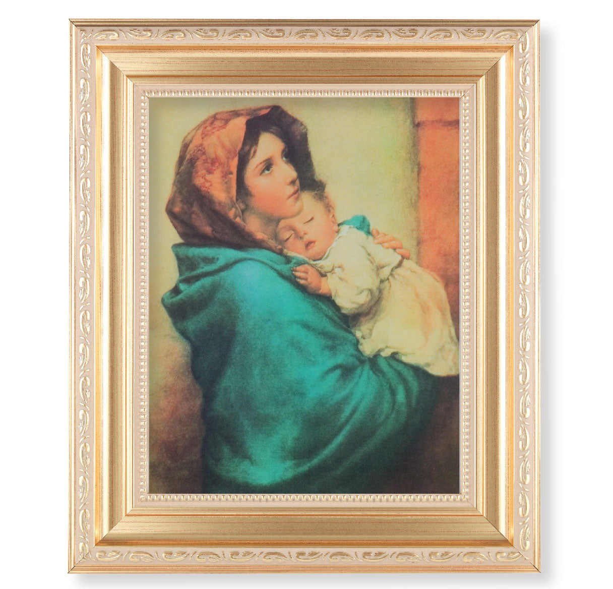 Madonna of the Streets Picture Framed Wall Art Decor, Large, Satin Gold Fluted Frame with Distressed Finish and Fine Detailed Scrollwork