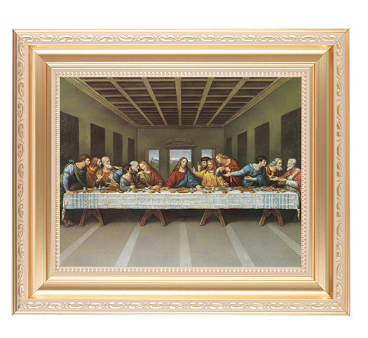 Last Supper Picture Framed Wall Art Decor Large Satin Gold Fluted Frame