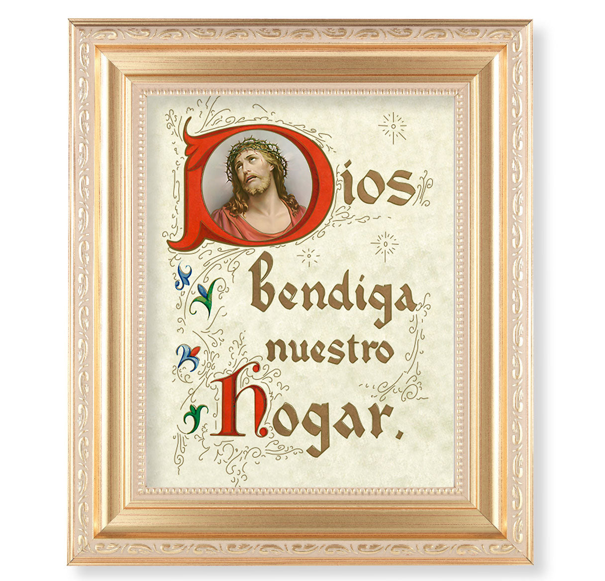 House Blessing (Spanish) Picture Framed Wall Art Decor Large, Satin Gold Fluted Frame with Distressed Finish and Fine Detailed Scrollwork